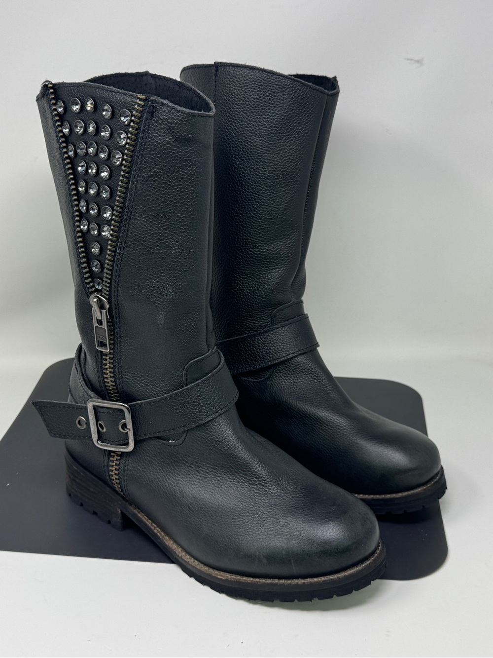 Corral  Black Leather Crystal Studded Harness Engineer Boots Women’s 9M